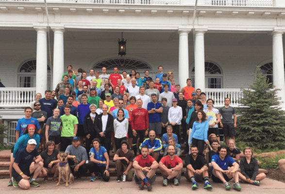 (Photo courtesy Estes Park Running Club, credit Belle Morris, Race Director - Tuesday evening fun run at the Stanley Hotel, with Mayor, Todd Jirsa)