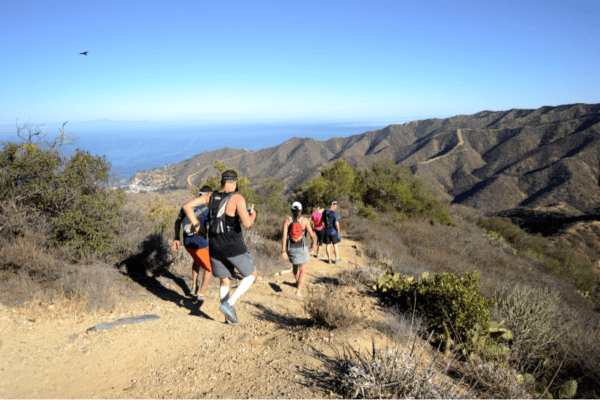 Runners descend Hermit Gulch with just two miles left in the Catalina Eco Marathon.